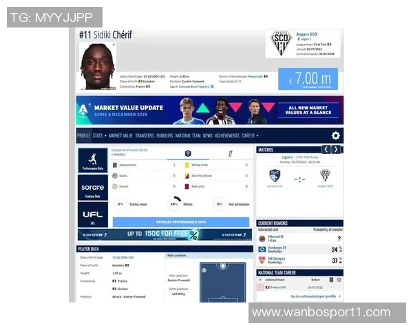 德天空报道水晶宫与昂热就S谢里夫转会进行深入谈判潜在费用达2500万欧元